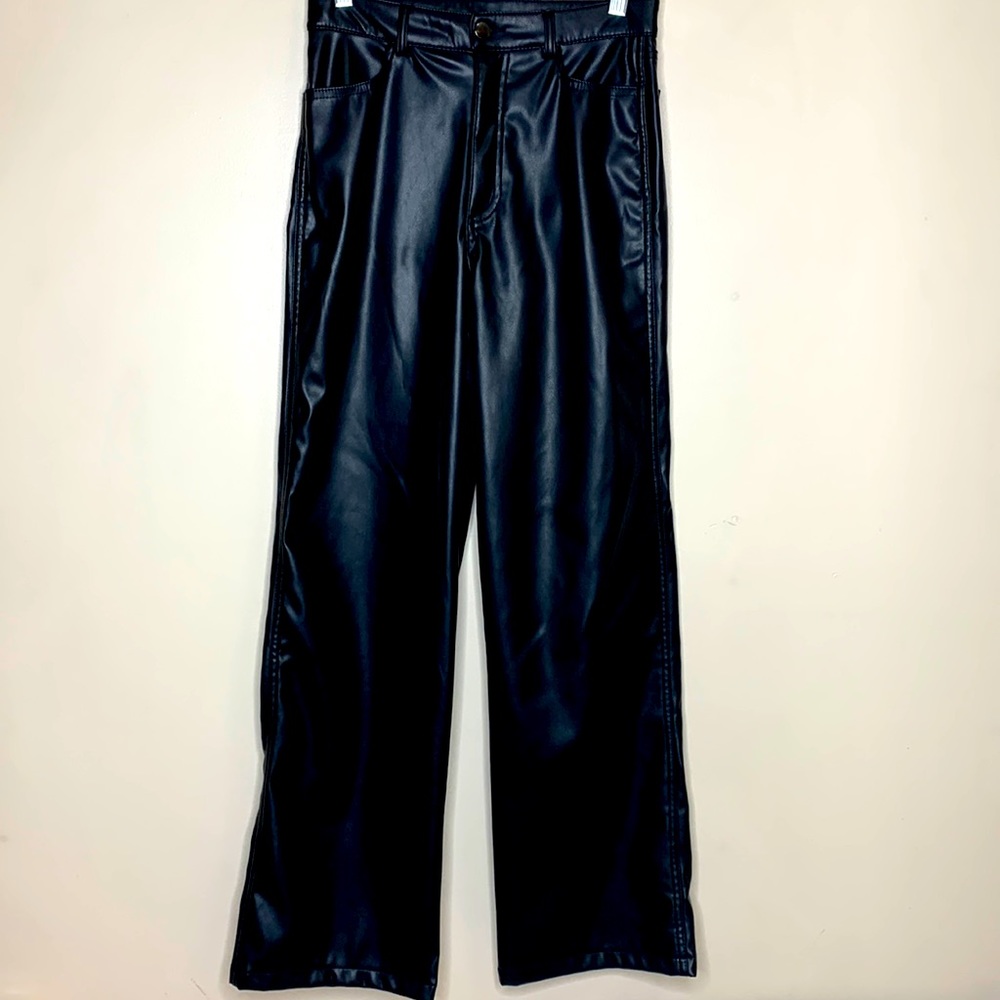 Garbage | Black High Waist Wide Leg Faux Leather Pants Trousers Fashion Forward